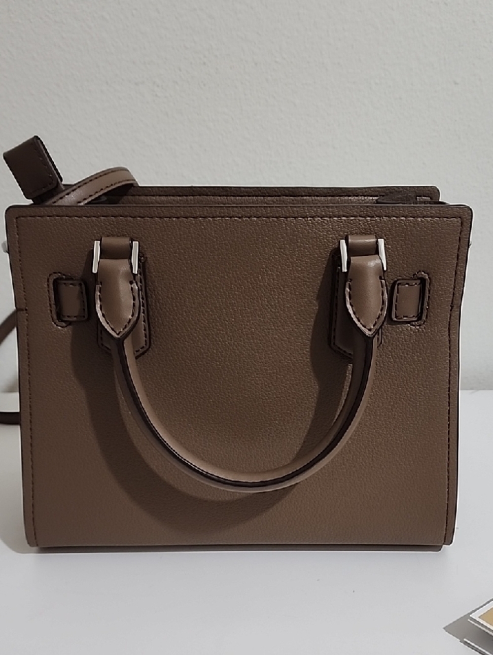 Michael Kors Taupe Patchwork Leather Satchel with Signature Charm - Picture 5 of 13